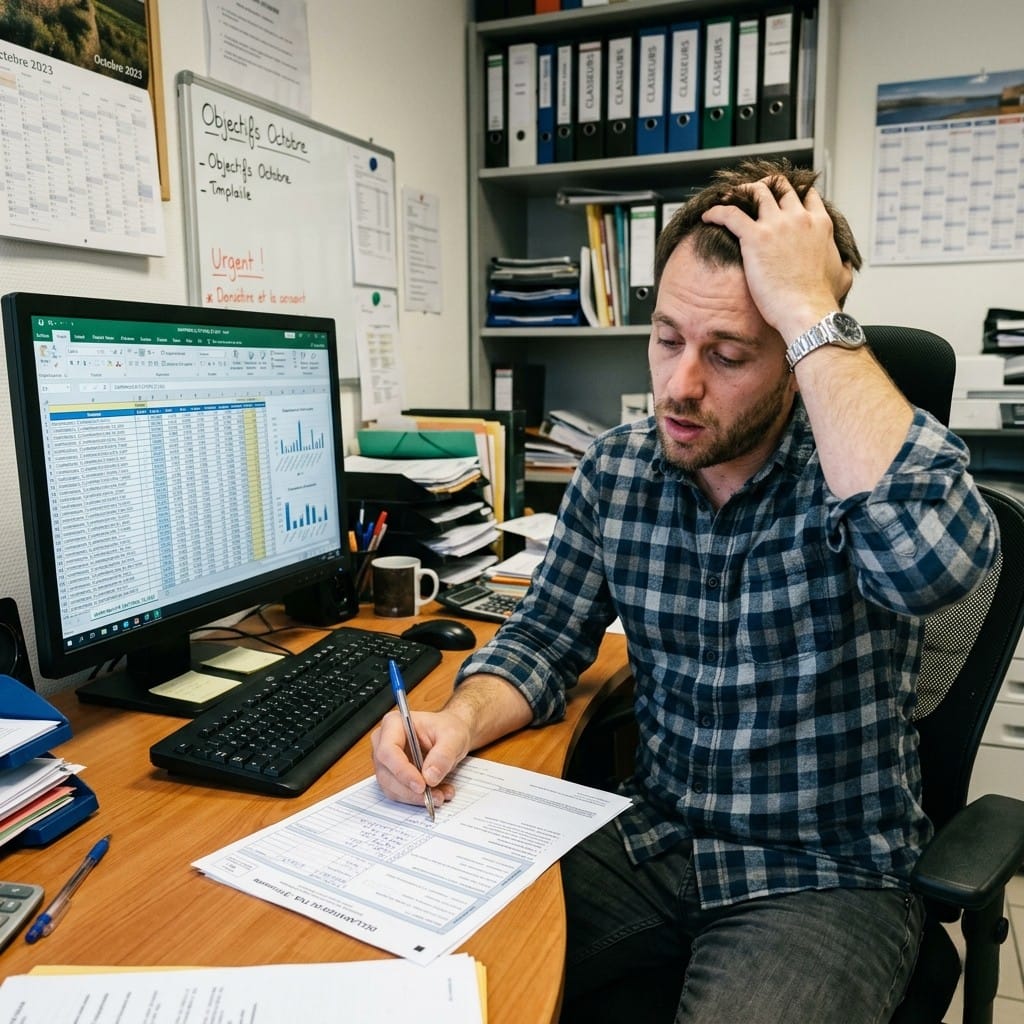 Business owner overwhelmed by manual tasks — Excel, paperwork, repetitive data entry